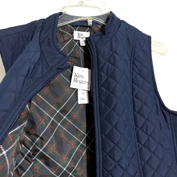 Kim Rogers Lined Lightweight Puffer Quilted Full Zip Vest Navy Blue - Picture 5 of 11